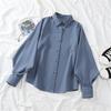 Women Casual Shirt Lapel Lantern Long Sleeve Baggy Shirt Solid Color Single Breasted Shirt Tops Streetwear
