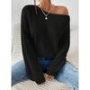 Off the Shoulder Knit Sweater Women New Casual Clothes Long Sleeve Boat Neck Autumn Winter Basic Loose Oversize Sweaters