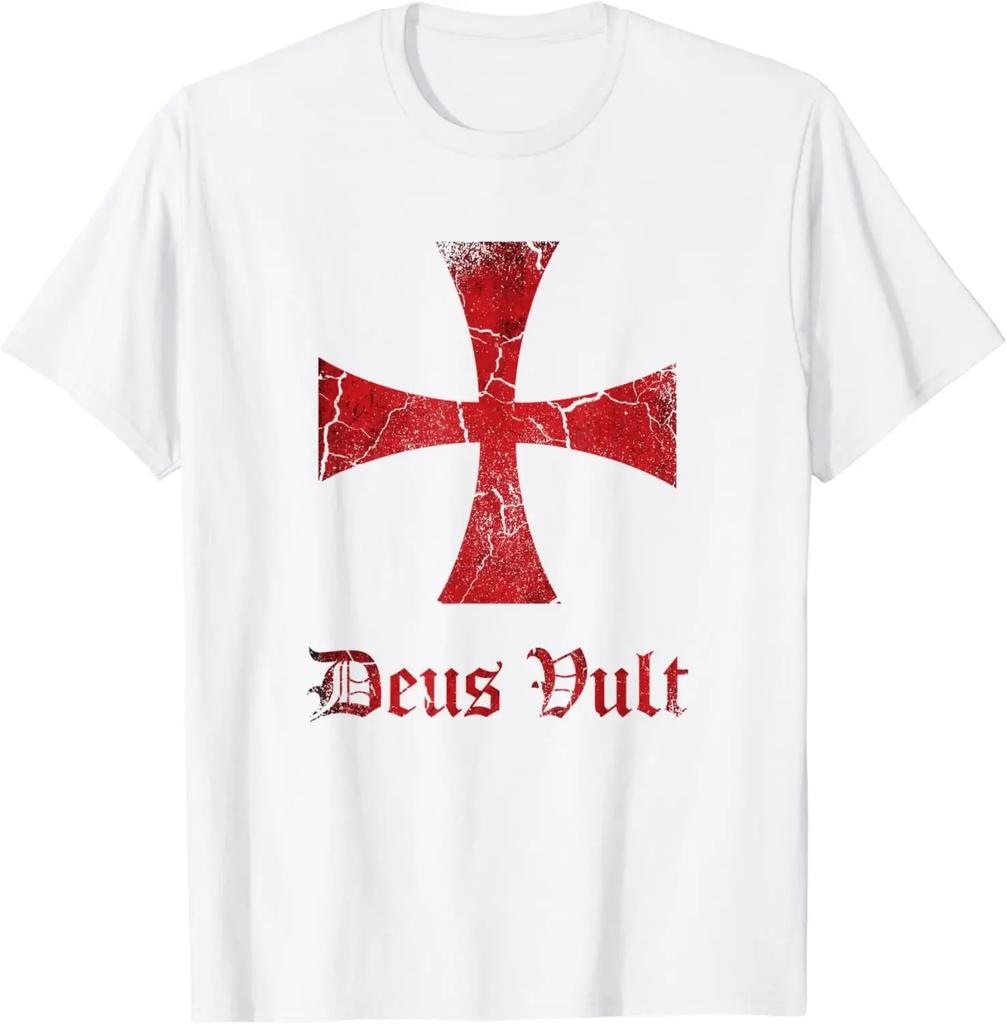 2024 Deus Vault Knight Templar Cross Printed T-shirt Everyday Loose Fashion Comfortable Unisex Short Sleeve Casual Crusader Top