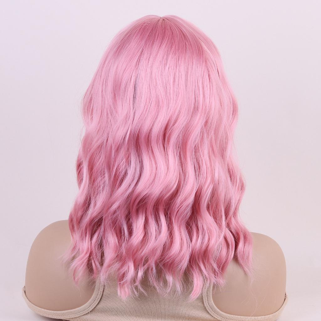 Pink Blond Dark Brown Synthetic Wigs Short Wavy Bob Wigs with Bangs for Women Daily Cosplay Natural Hair Wig Heat Resistant Fiber