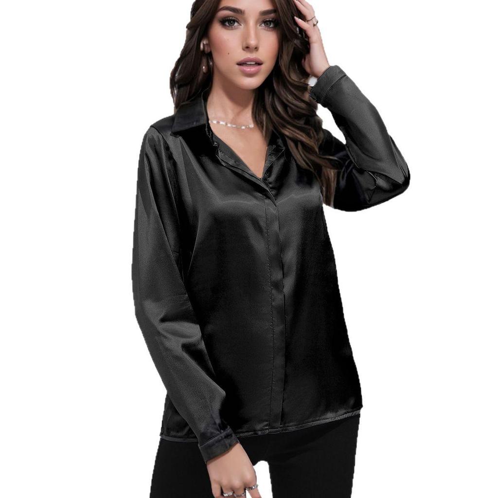 Элегантная атласная рубашка: Женский топ свободного кроя с одной пуговицей, длинным рукавом, в европейском и американском стиле для весны и лета.