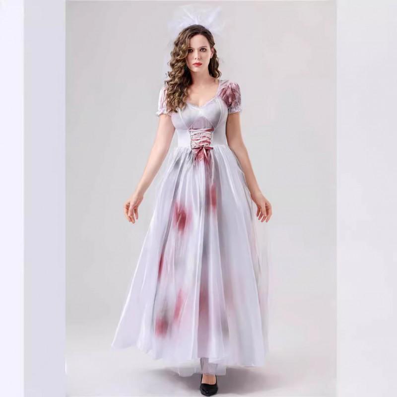 Halloween Bloody Ghost Bride Dress Zombie Vampire Cosplay Costume Women