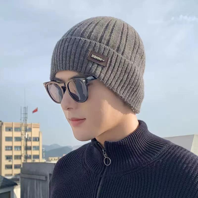 Knitted Hat, Autumn and Winter Men's Warm and Velvet Fashionable Woolen Hat New Versatile Ear Protection Hat Scarf Cold Protection Hat Thick Hat