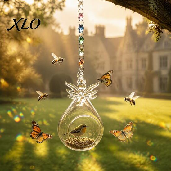 Decorative Hanging Bird Station Glass Angel Feeder, Outdoor Wild Elegant Garden Decor for Birds Feeder Small Birds, Yard Porch Eco Friendly