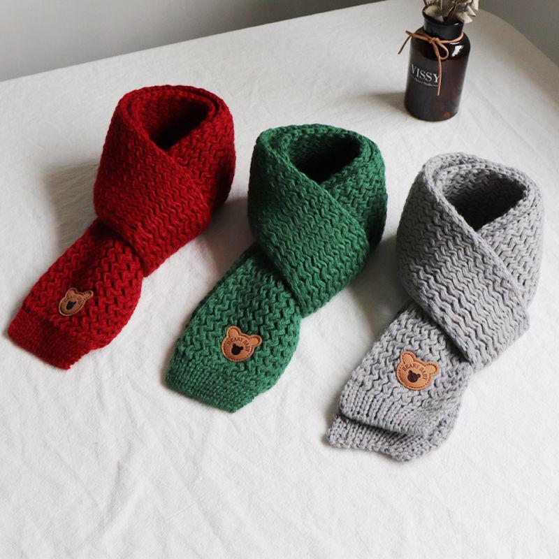 Baby Winter Scarf Knitted Thick Warm Neck Warmer Windproof with Bear Logo for Infant Boy Girl Korean Style Unisex Accessory