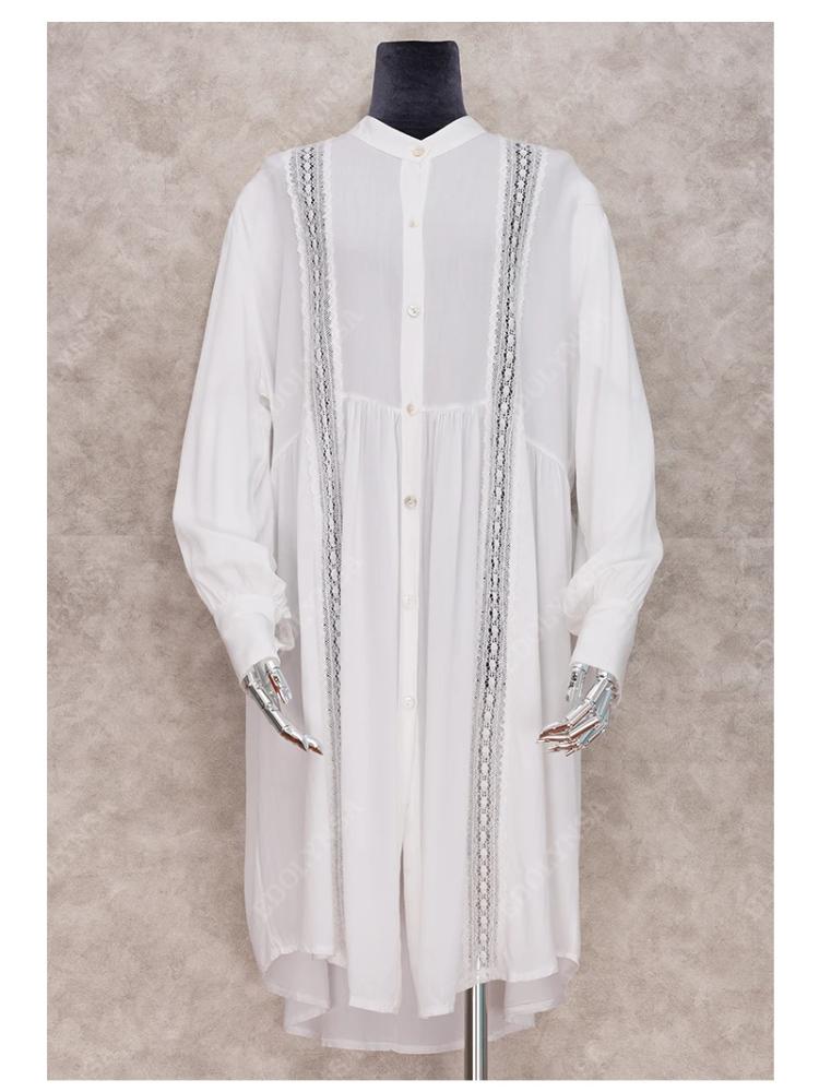 EDOLYNSA 2024 повседневный белый воротник-стойка спереди с открытым длинным рукавом летнее пляжное платье туника женская одежда пляжная одежда платья миди Q1101