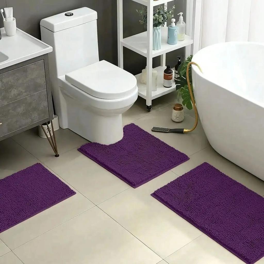 1pc-Soft and Absorbent Chenille Bath Mat - U-Shaped and Rectangle Rug for Bathroom Decor and Anti-Slip Toilet Mat