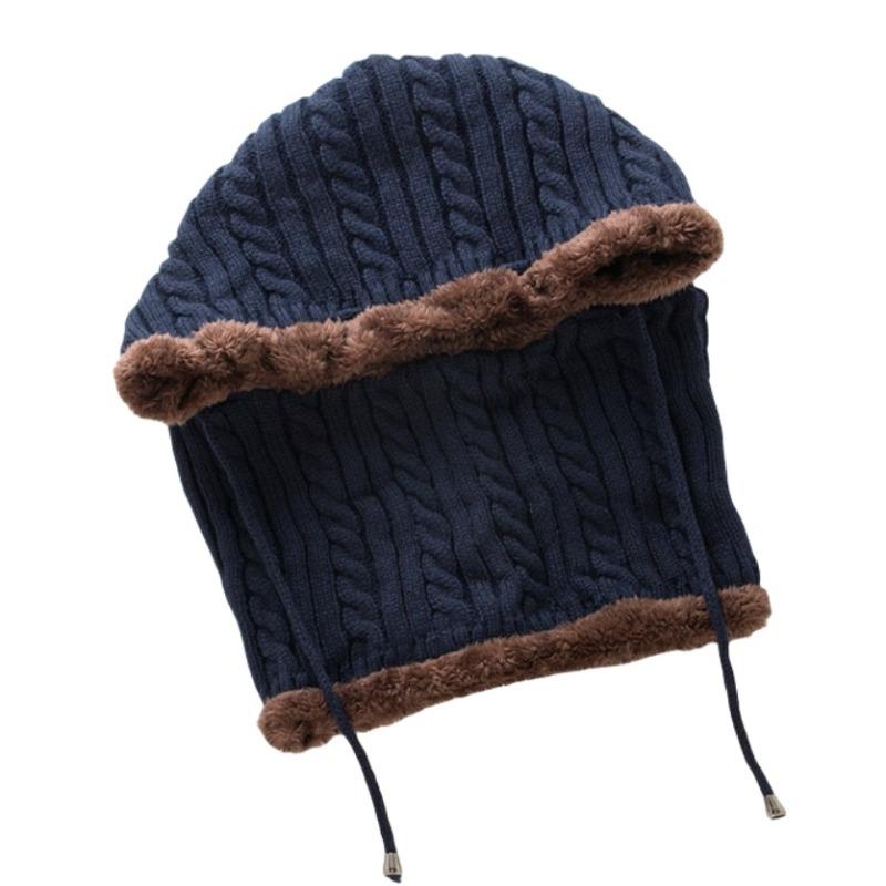 Autumn Winter Hat Men's Women's Knitting Hats & Caps Wool Cycling Cold Protective Ear Cap Fried Dough Twists One-piece Plush Thickened Pullover Hat