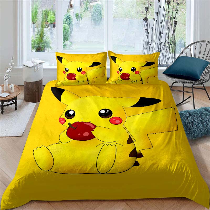 2026New Pikachu Cartoon Three-piece Bedding Set, Suitable for Bedroom Decor, Available in Large and Extra-large Sizes.