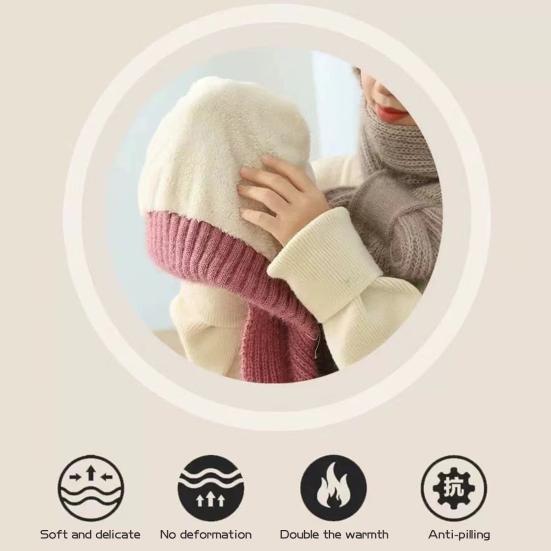 Женская зимняя шапка со встроенным шарфом, толстая, теплая, трикотажная, ветрозащитная, высокоэластичная, полная защита, для путешествий на открытом воздухе в холодную погоду