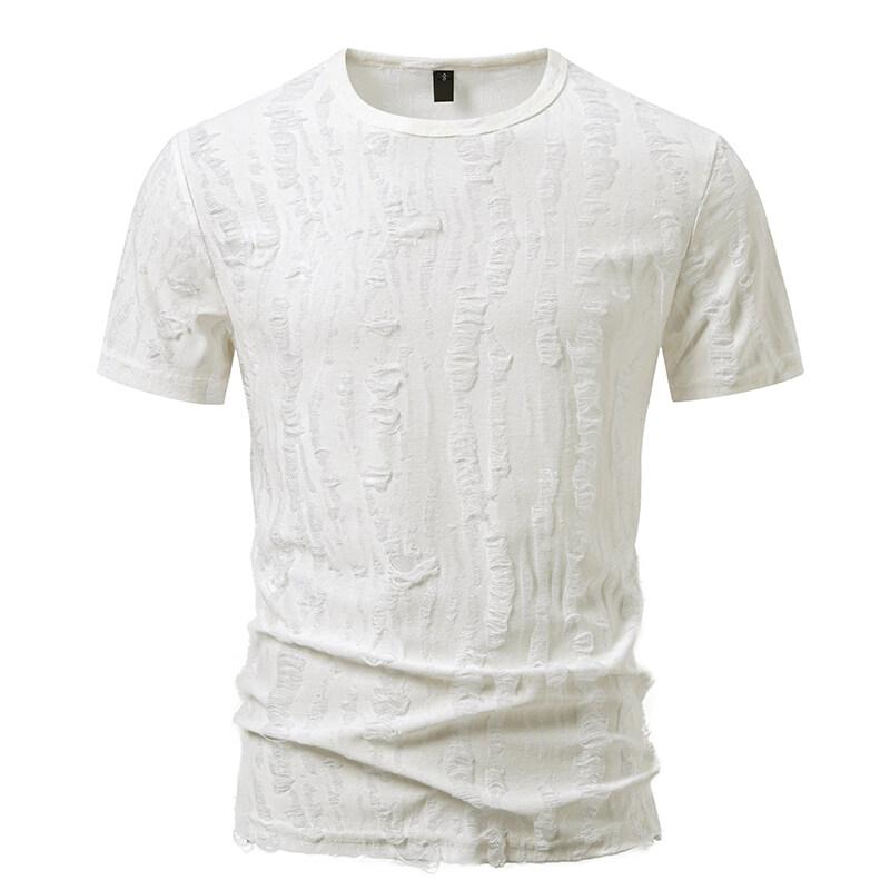 2025 Летняя мужская футболка с коротким рукавом, мужская модная белая футболка с круглым вырезом, мужские повседневные тонкие топы, футболки, мужская футболка Harajuku с дырками