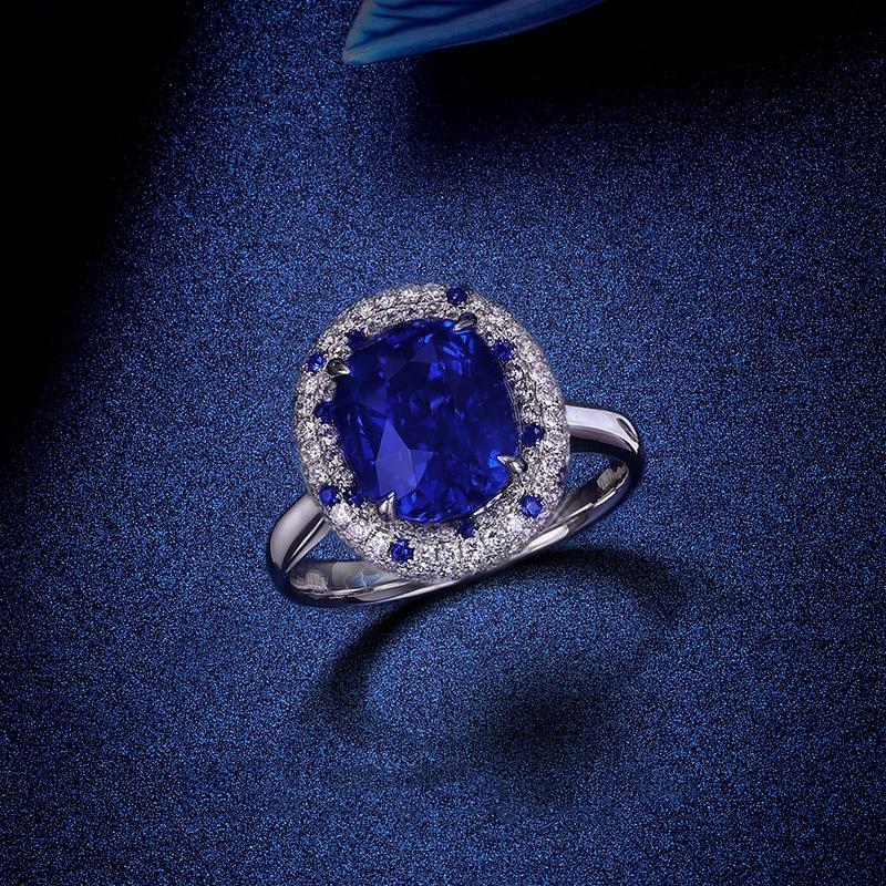 POMOiii New Temperament Concise Round Shape Blue Opening Rings For Women Zircon Wedding Engagement Party Fine Luxury Jewelry Gift