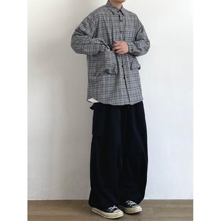 Рубашка в японском стиле в стиле ретро с большим карманом, с длинными рукавами, для мужчин и женщин, винтажная, с несколькими карманами, контрастного цвета, для пары, рубашка, пальто