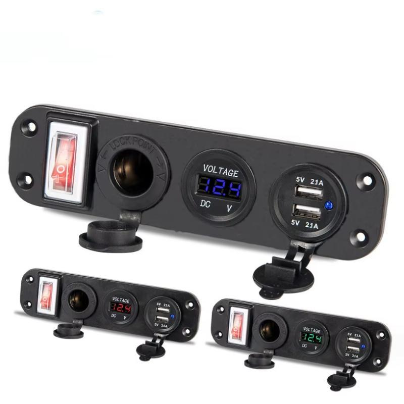 Панель с USB-розеткой для автомобиля с двойным USB-зарядным устройством, вольтметром и розеткой, водонепроницаемая, для транспортных средств, морских судов, RV, цифровых устройств