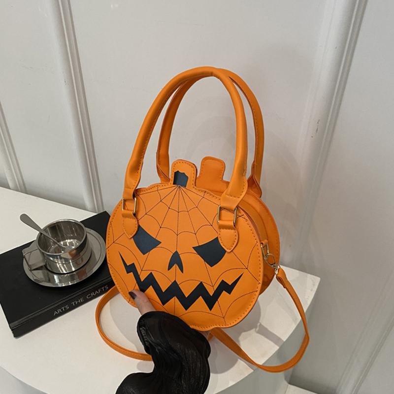 Halloween Single-shoulder Bag Color-blocking Hand-held Women's Bag Simple PU Leather Crossbody Pumpkin Bag CLE
