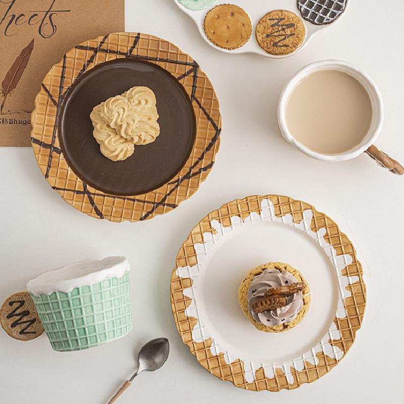 Керамическая чашка в форме печенья, тарелка для десерта, корейская тарелка для завтрака, десертная тарелка для послеобеденного чая, кофейная кружка, молочная кружка, подарок на день рождения