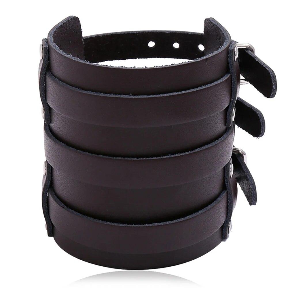 Кожаный браслет для мужчин Guard Wristband Cuff Goth Armbands Concealed Buckle Adjustable Gothic Punk Bracelets Men Jewelry