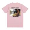 Mentally I Am Here Monkey Funny Meme Pattern T-shirt Men's and Women's Retro Fashion Short Sleeved T-shirt Y2k Clothing