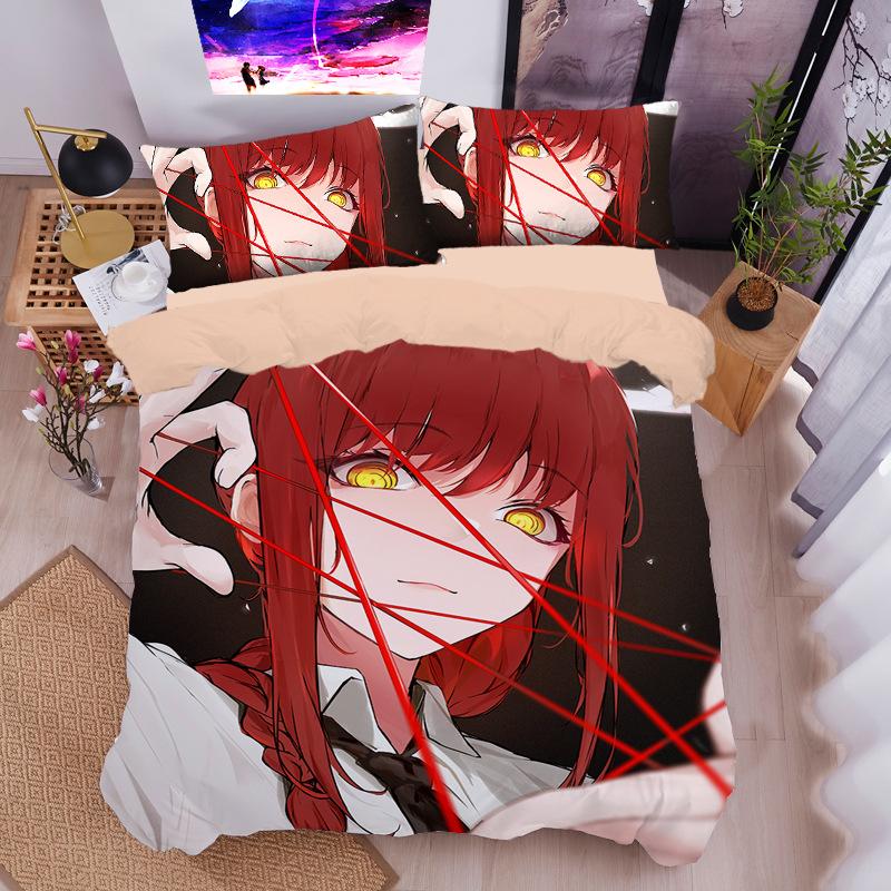 Animation Chainsaw Man Bedding Set for Adult Kids,Makima Duvet Cover Set with Pillowcases 75*50cm