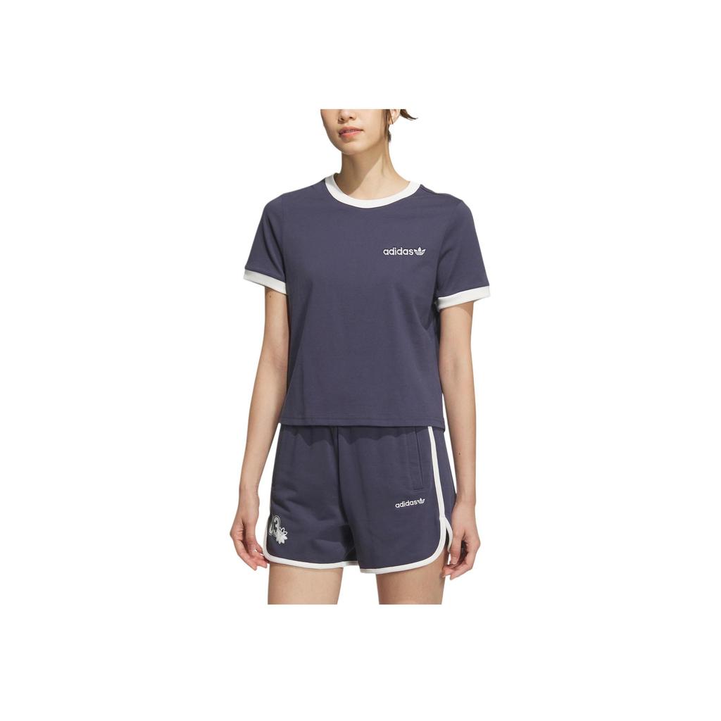 adidas Женская темно-синяя ретро футболка с коротким рукавом и круглым вырезом Originals JM7973