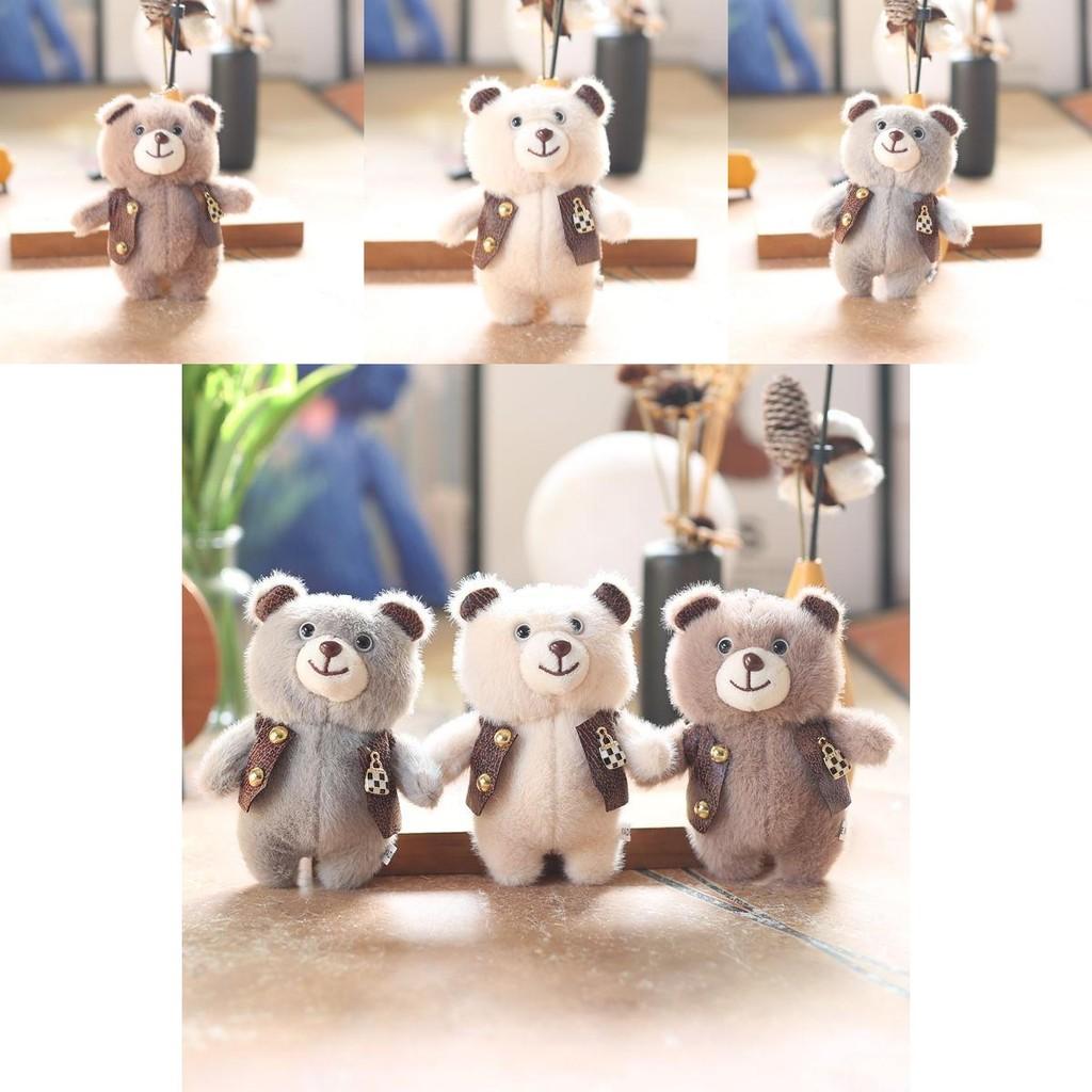 Cuddly Bear Sweet Plush Pendant Keychain Ideal For Stylish Backpack Decorations In Gray White Brown