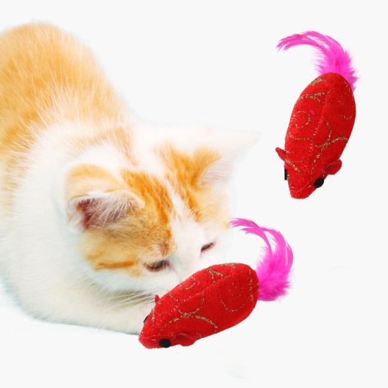 Игрушка для кошек Встроенная плюшевая мышь с кошачьей мятой Интерактивная игрушка Дразнилка для кошек Игрушка для домашних животных с перьями Подарок на Новый год