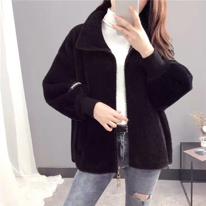 Осенне-зимний женский короткий вязаный кардиган с не теряющим мехом норковым бархатом, свободное пальто, утепленный универсальный топ