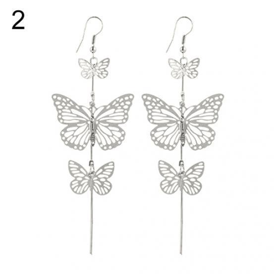 Women Punk Gold Silver Color Long Dangle Drop Butterfly Earrings Hook Eardrops ARI