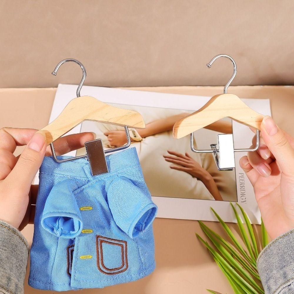 Solid Wood Kids Hanger with Clip Mini Hanger Durable Pet Clothes Hook