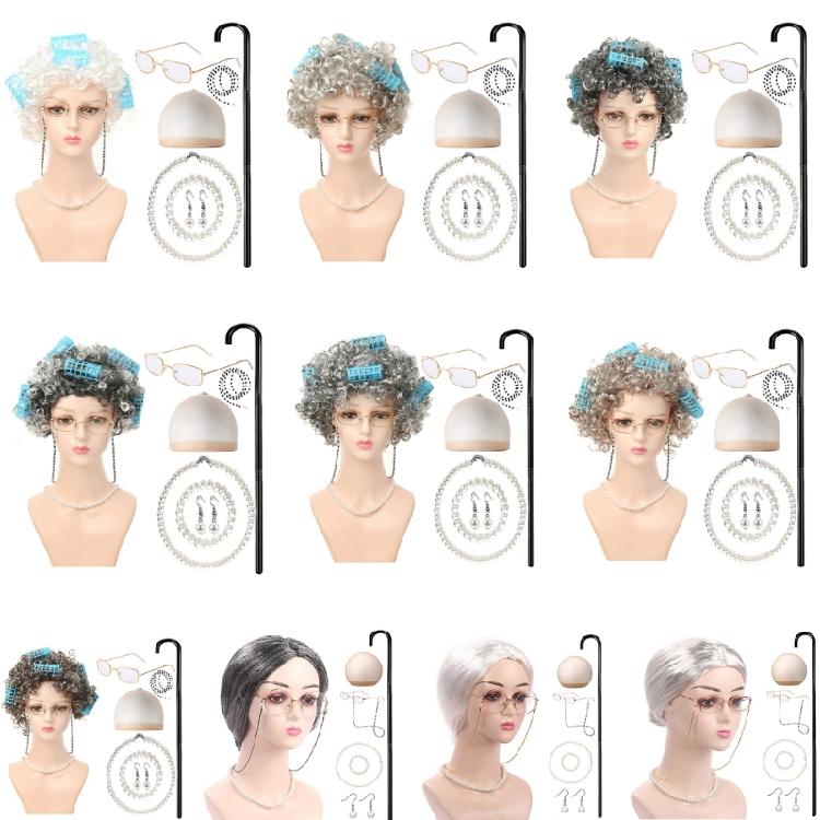 Набор костюма бабушки на Хэллоуин Парик старушки и очки бабушки Реквизит для девочки