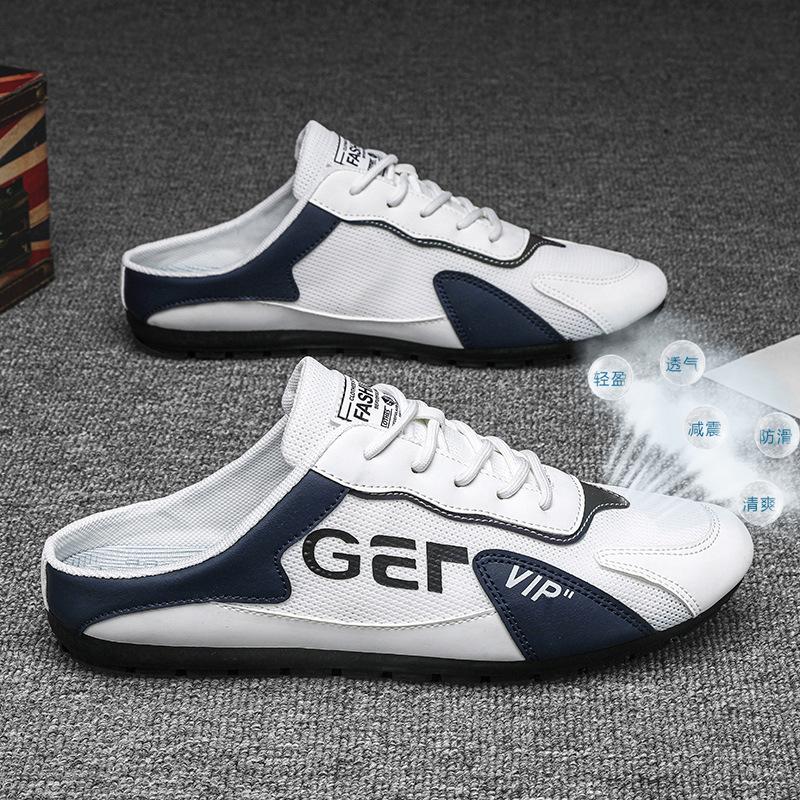 Модная обувь Baotou для мужчин, сетчатые полутапочки, лето 2024, повседневная обувь, удобные туфли без застежек на плоской подошве, мягкие поддерживающие мужские кроссовки