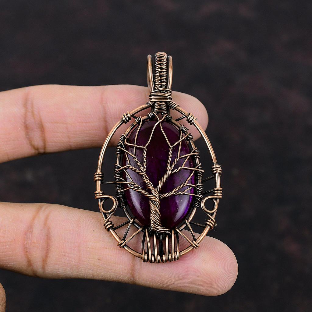 Tree Of Life Purple Fire Labradorite Pendant Copper Wire Wrapped Pendant Handmade Copper Jewelry Tree Of Life Pendant Real Gemstone Pendant