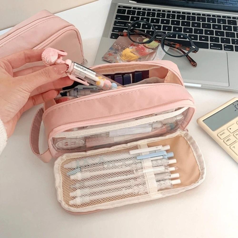 Pink Cloth Korean Pink Stationery Bag Desktop Storage Solid Color Pencil Pouch Office