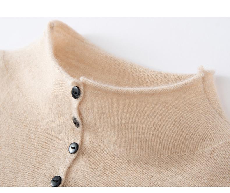 2026 Women's High Neck Pure Cashmere Sweater: Soft, Fluffy, Single-Breasted Knit Outerwear for Autumn/Winter