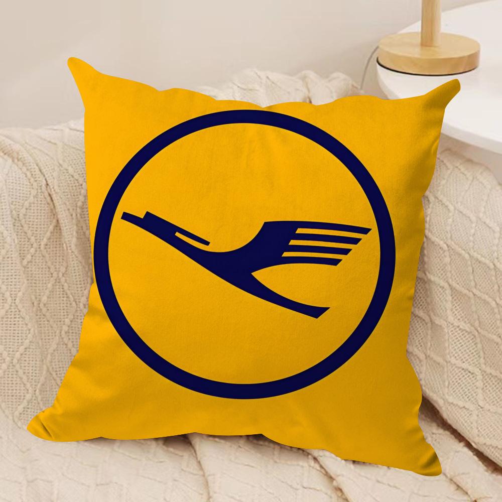 L-Lufthansa German Airlines Cushion Cover Soft Plush Fabric Double-Sided Printed Sofa Cushion Cover for All Seasons Home Decor