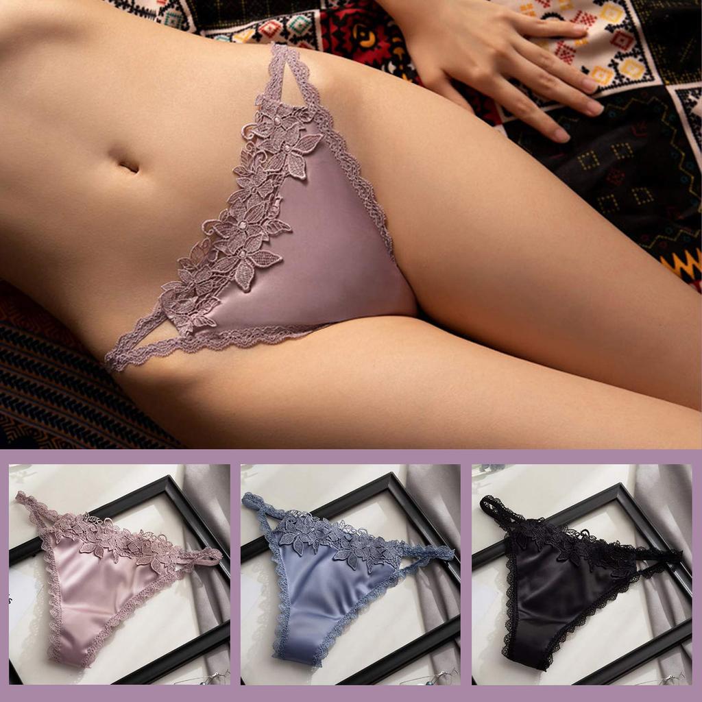 Josigge Panties with Lace Luxurious Shiny Satin Sexy Underwear of Women's T-Back Edges, Fabric, Butt-Lifting, (Set 3/5)