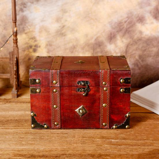 Wooden Storage Box with Lock Large Capacity Multipurpose Decorative Treasure Chest Retro Style Storage Organizer