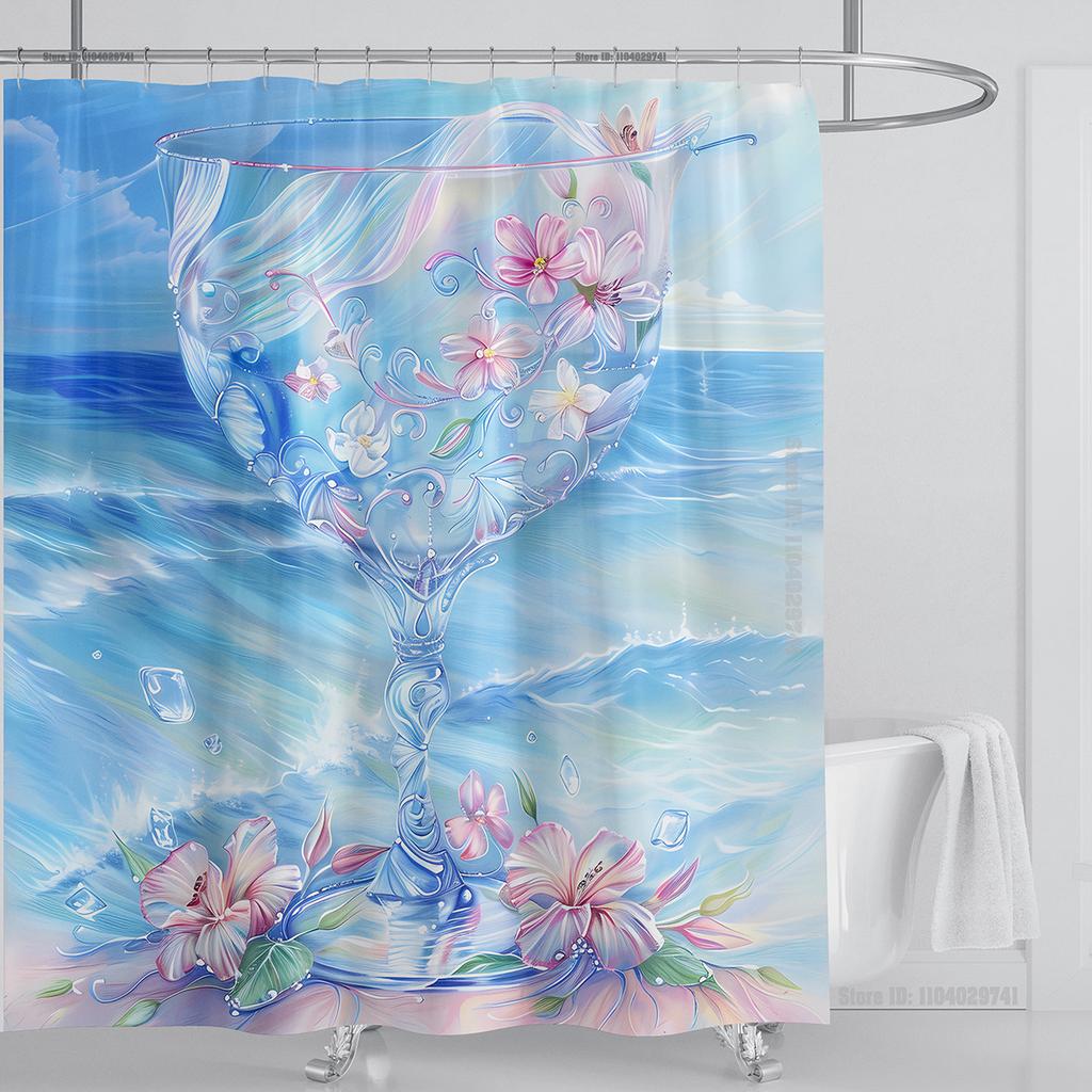 Ocean Wave Scenery Shower Curtain Waterproof Shower Curtain Polyester Fabric 3D Printed Curtain Bathroom Decoration With Hooks