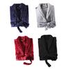 Unisex Winter Bathrobe Thick Warm Great Water Absorbent Solid Color Lace Up Long Sleeve Cardigan Lapel Pockets Knee Length Nightgown