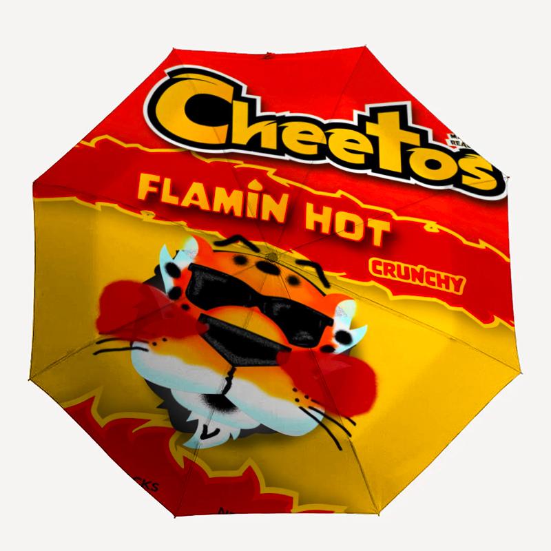 Автоматический зонт в тематике Cheetos, легкий и портативный, 8 спиц, идеально подходит для путешествий на свежем воздухе, дней рождений, Рождества, в качестве подарков.