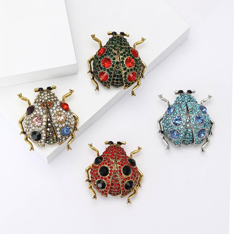 Luxury Rhinestone Beetle Brooches For Women Unisex 4-color Shining Ladybug Insects Party Casual Brooch Pins Gifts