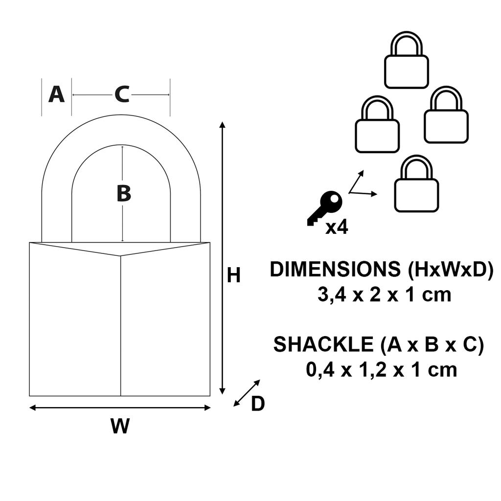Master Lock Pack of 4 Marine Padlocks with Key, 34x20x10 mm