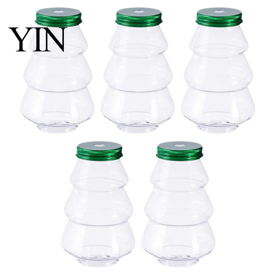 Empty Juice Bottles 5Pcs Christmas Tree Shaped Plastic Bottle, 500ml Food Grade Clear Packaging Container for Beverage Containers Cold Drink