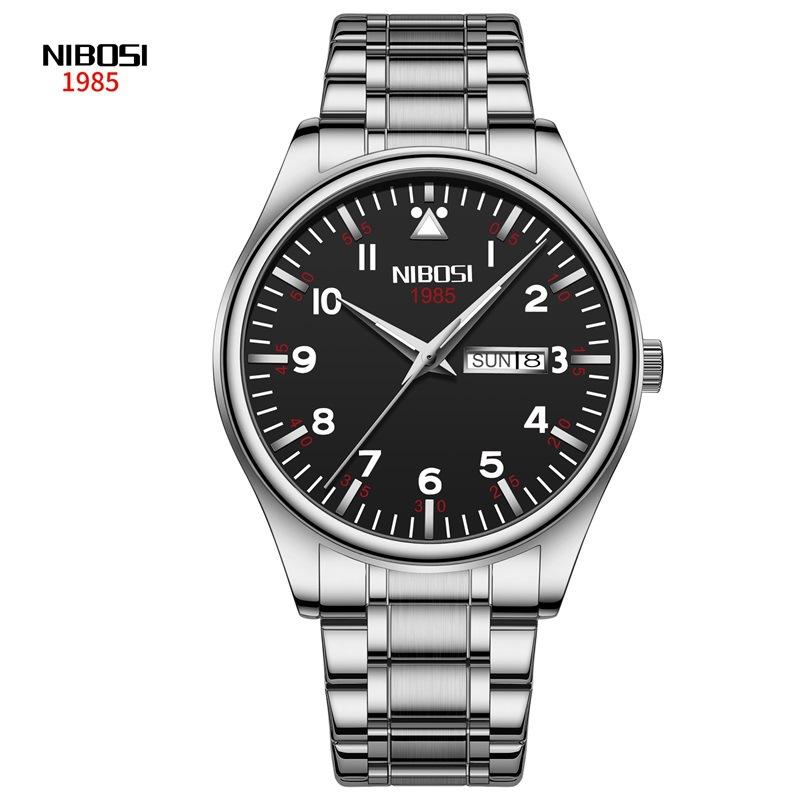 NIBOSI модные классические студенческие часы с двойным календарем, светящиеся в темноте водонепроницаемые кварцевые мужские часы со стальным ремешком