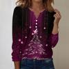 Women's Fashion Casual V-Neck Long Sleeve Decorative Button Christmas Print Top