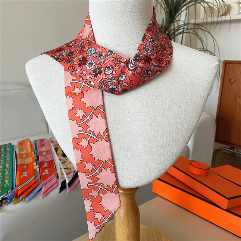 Long Mulberry Silk Scarf Bag Tie Lady Neck Skinny Scarves Hairband Foulard Giraffe Print Brand Lady Neckerchief Ribbon