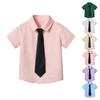 Рубашки для мальчиков на пуговицах с галстуком и нагрудным карманом, школьная форма, с коротким рукавом
