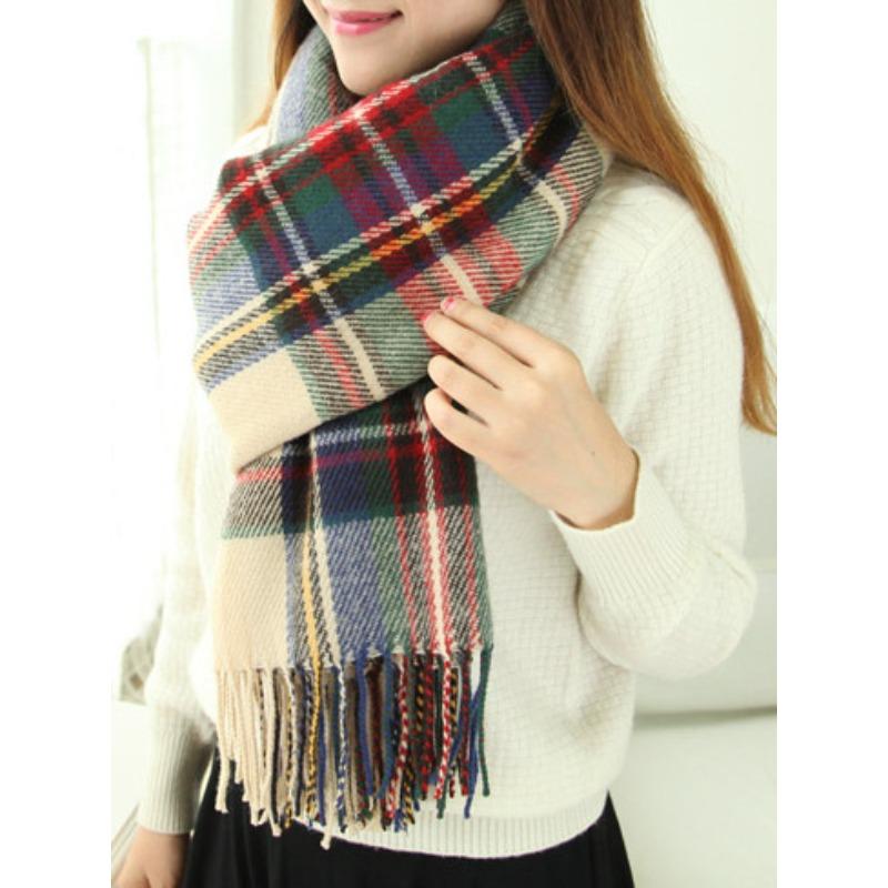 Autumn and Winter Dual-purpose Women's Imitation Cashmere Tassel Super Long Thickened Warm Color Plaid Scarf Shawl