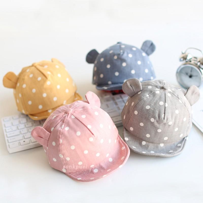 Детские шапки, летние детские хлопковые кепки для малышей, милая шляпа в горошек для девочек и мальчиков, детские бейсболки с милыми ушками, мягкая шляпа от солнца для младенцев