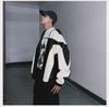 Мужская кожаная куртка в гонконгском стиле: Корейская мода осень/зима, молодежный свободный крой, контрастные цвета, повседневная верхняя одежда для мотоциклистов